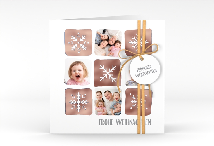 Weihnachtskarte Snowflakes quadr. Klappkarte blau rosegold