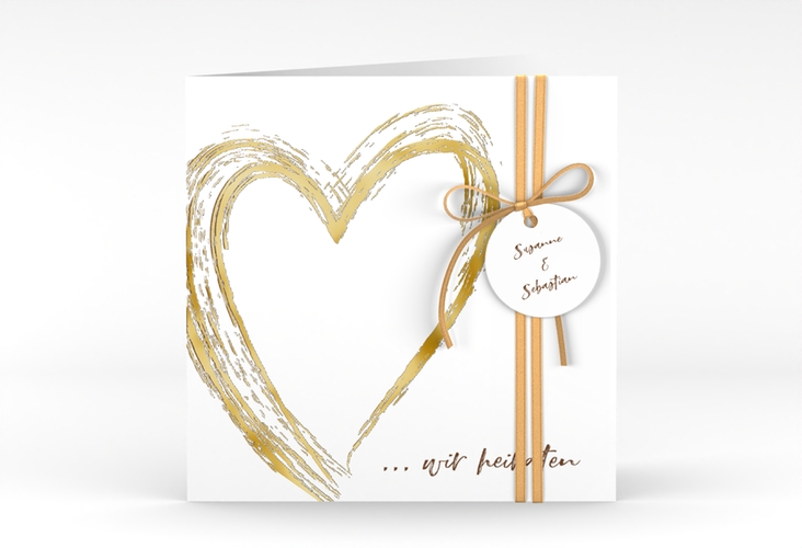 Hochzeitseinladung Liebe quadr. Klappkarte braun gold