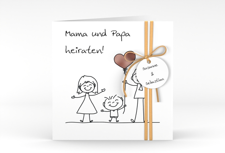 Hochzeitseinladung Family quadr. Klappkarte weiss rosegold