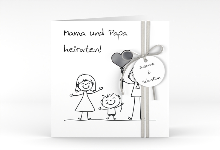 Hochzeitseinladung Family quadr. Klappkarte weiss silber