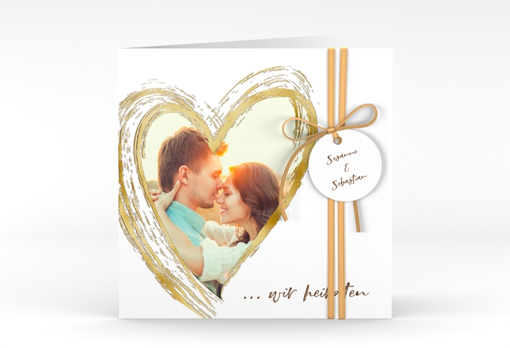 Hochzeitseinladung Liebe quadr. Klappkarte braun gold