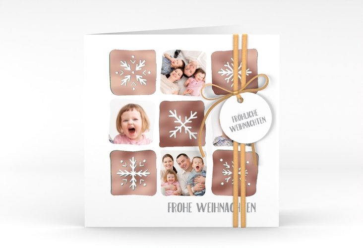 Weihnachtskarte Snowflakes quadr. Klappkarte gruen rosegold