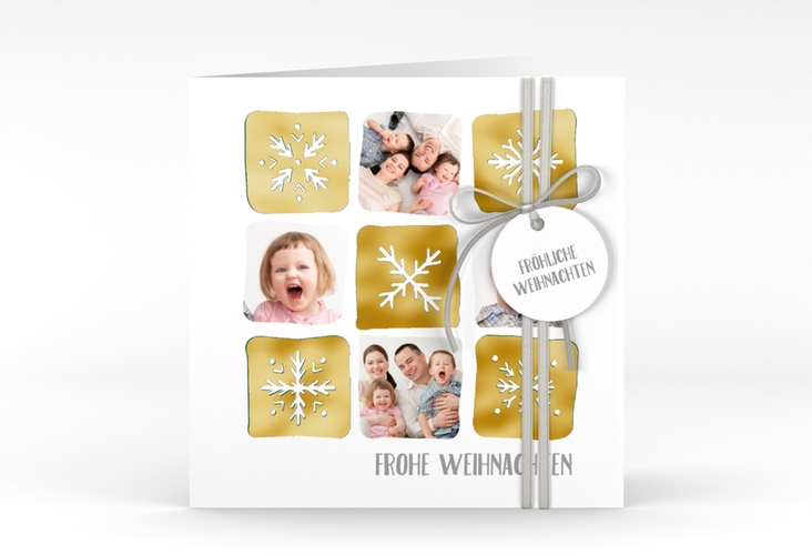 Weihnachtskarte Snowflakes quadr. Klappkarte gruen gold