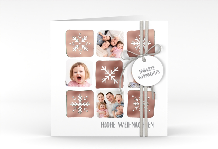 Weihnachtskarte Snowflakes quadr. Klappkarte gruen rosegold