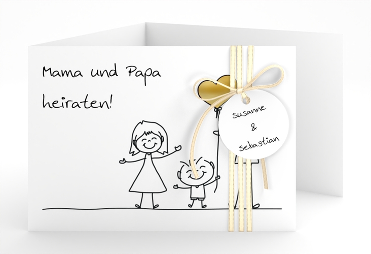 Hochzeitseinladung Family A6 Doppel-Klappkarte gold