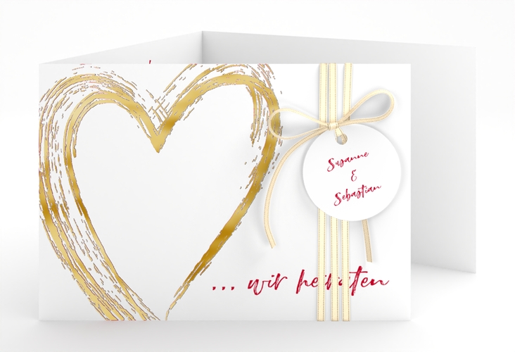 Hochzeitseinladung Liebe A6 Doppel-Klappkarte gold