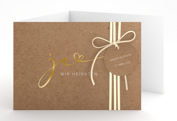 Hochzeitseinladung Jawort A6 Doppel-Klappkarte gold modern minimalistisch mit veredelter Aufschrift