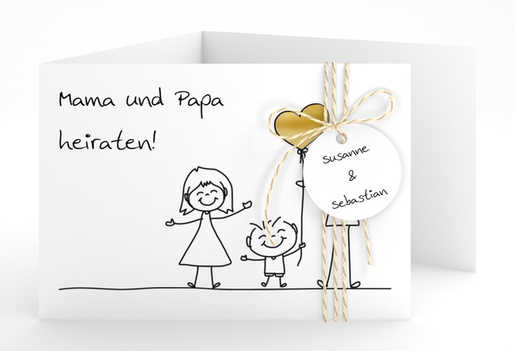 Hochzeitseinladung Family A6 Doppel-Klappkarte gold