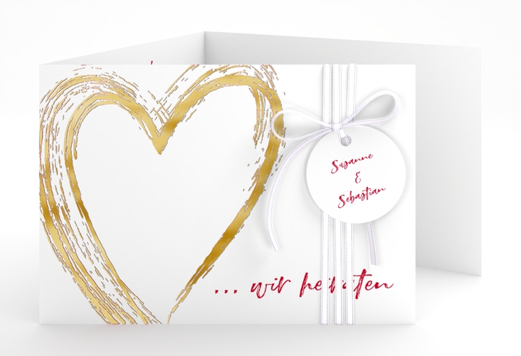 Hochzeitseinladung Liebe A6 Doppel-Klappkarte gold