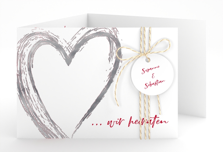 Hochzeitseinladung Liebe A6 Doppel-Klappkarte silber