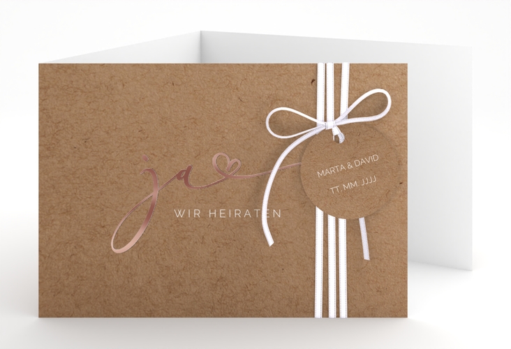 Hochzeitseinladung Jawort A6 Doppel-Klappkarte rosegold modern minimalistisch mit veredelter Aufschrift