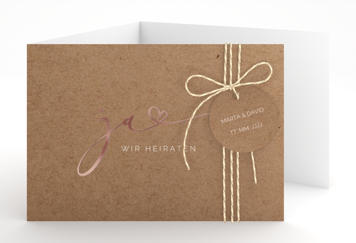 Hochzeitseinladung Jawort A6 Doppel-Klappkarte rosegold modern minimalistisch mit veredelter Aufschrift