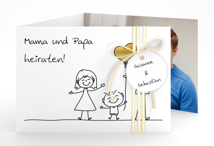 Hochzeitseinladung Family A6 Doppel-Klappkarte gold