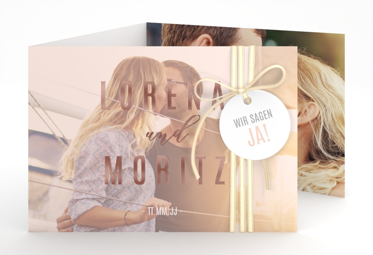 Hochzeitseinladung Memory A6 Doppel-Klappkarte rosegold