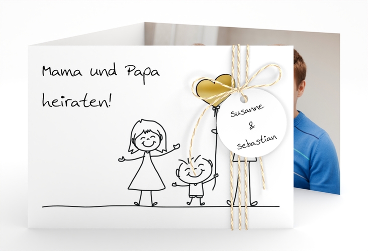 Hochzeitseinladung Family A6 Doppel-Klappkarte gold