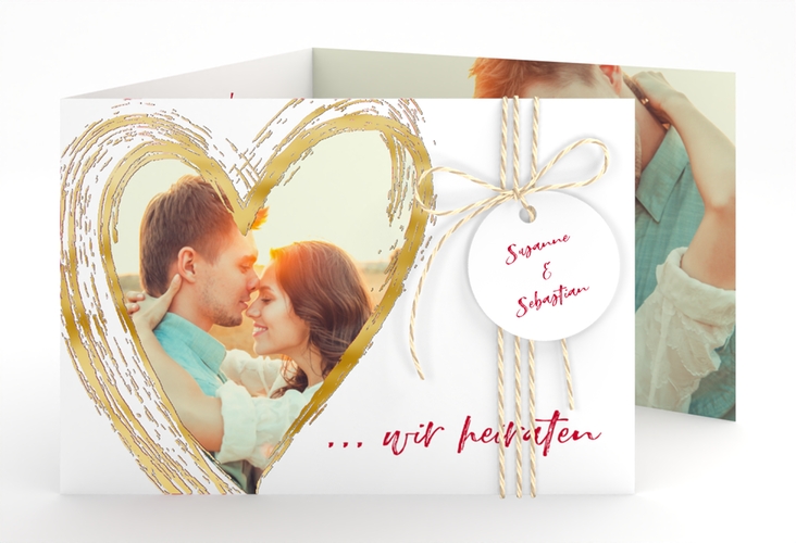 Hochzeitseinladung Liebe A6 Doppel-Klappkarte gold