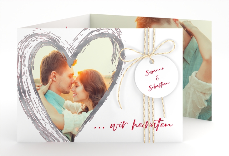 Hochzeitseinladung Liebe A6 Doppel-Klappkarte silber