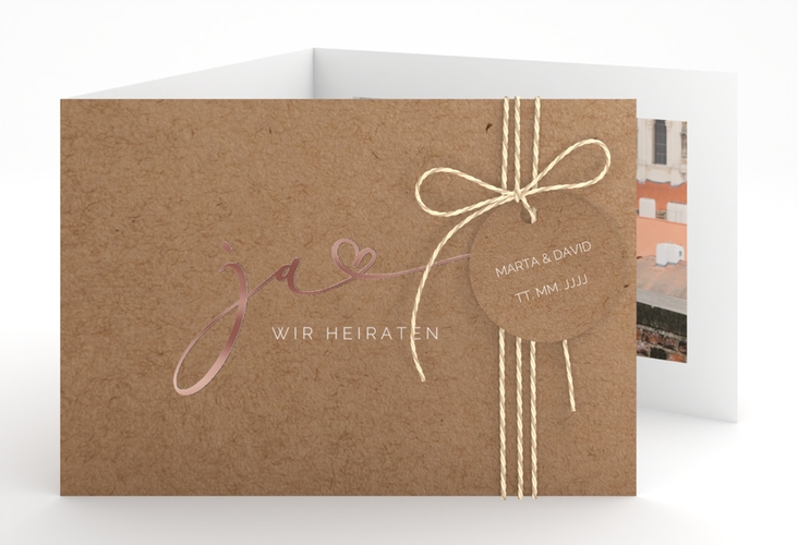 Hochzeitseinladung Jawort A6 Doppel-Klappkarte rosegold modern minimalistisch mit veredelter Aufschrift