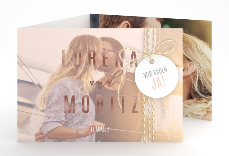 Hochzeitseinladung Memory A6 Doppel-Klappkarte rosegold