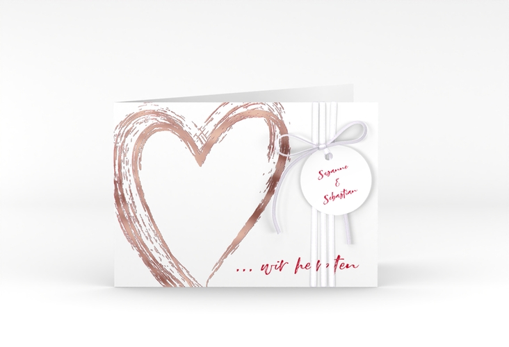 Hochzeitseinladung Liebe A6 Klappkarte quer rosegold