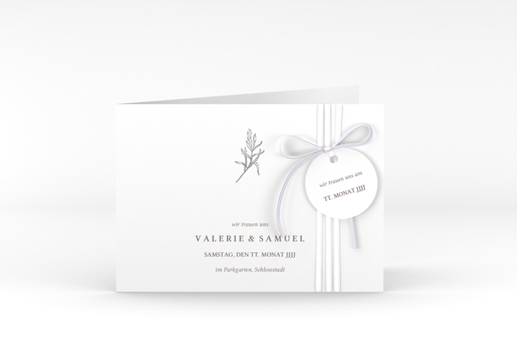 Hochzeitseinladung Ivy A6 Klappkarte quer silber minimalistisch mit kleiner botanischer Illustration