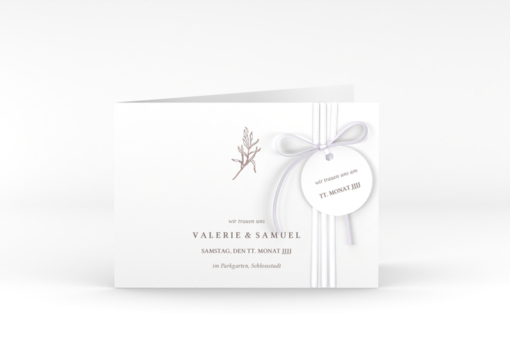 Hochzeitseinladung Ivy A6 Klappkarte quer rosegold minimalistisch mit kleiner botanischer Illustration