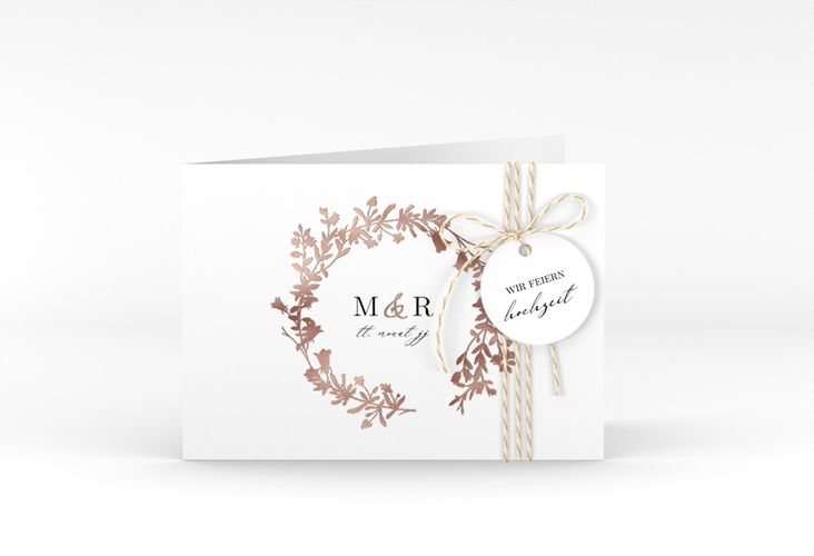 Hochzeitseinladung Filigree A6 Klappkarte quer rosegold