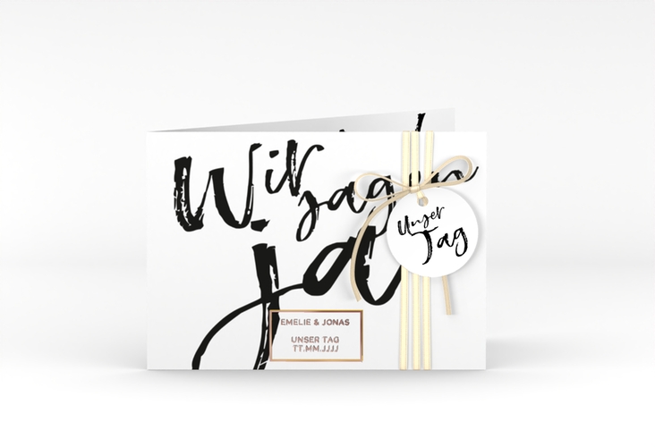 Hochzeitseinladung Words A6 Klappkarte quer rosegold