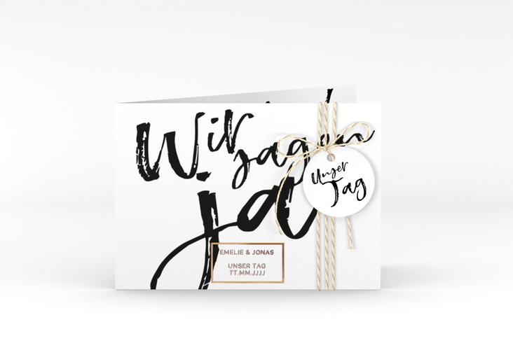 Hochzeitseinladung Words A6 Klappkarte quer rosegold