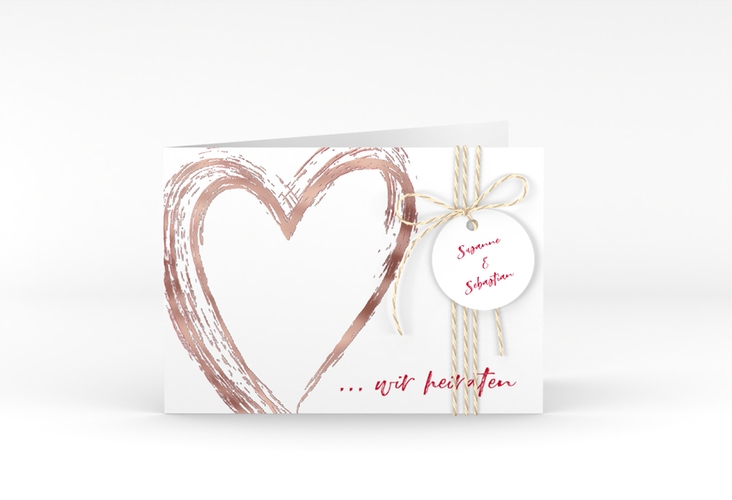 Hochzeitseinladung Liebe A6 Klappkarte quer rosegold