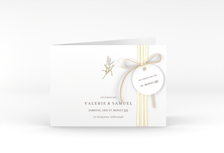 Hochzeitseinladung Ivy A6 Klappkarte quer gold minimalistisch mit kleiner botanischer Illustration