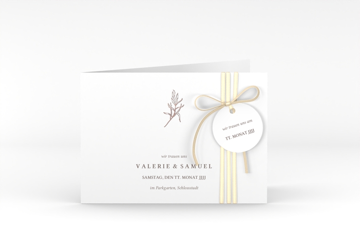 Hochzeitseinladung Ivy A6 Klappkarte quer rosegold minimalistisch mit kleiner botanischer Illustration