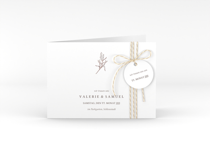 Hochzeitseinladung Ivy A6 Klappkarte quer rosegold minimalistisch mit kleiner botanischer Illustration