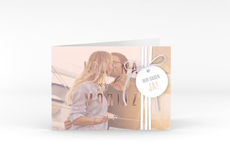 Hochzeitseinladung Memory A6 Klappkarte quer rosegold