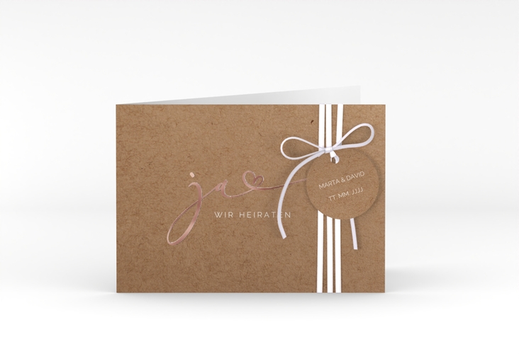 Hochzeitseinladung Jawort A6 Klappkarte quer rosegold modern minimalistisch mit veredelter Aufschrift