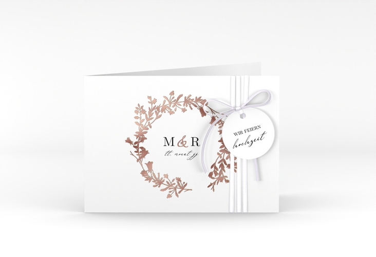 Hochzeitseinladung Filigree A6 Klappkarte quer rosegold