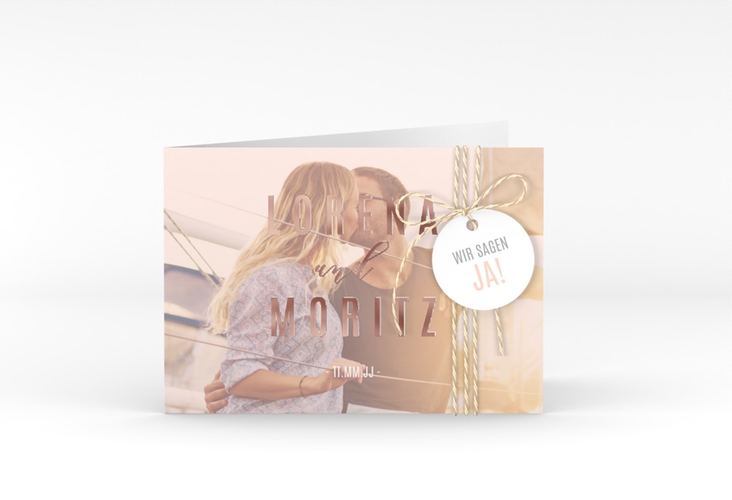 Hochzeitseinladung Memory A6 Klappkarte quer rosegold