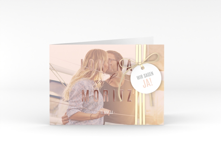 Hochzeitseinladung Memory A6 Klappkarte quer rosegold