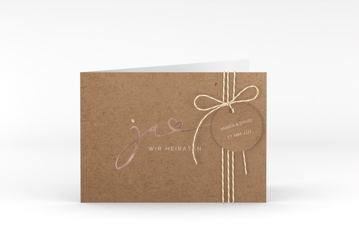 Hochzeitseinladung Jawort A6 Klappkarte quer rosegold modern minimalistisch mit veredelter Aufschrift