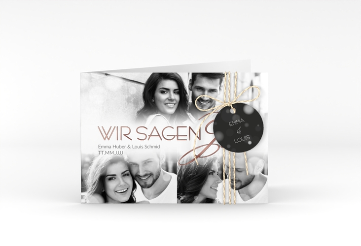 Hochzeitseinladung Bokeh A6 Klappkarte quer rosegold