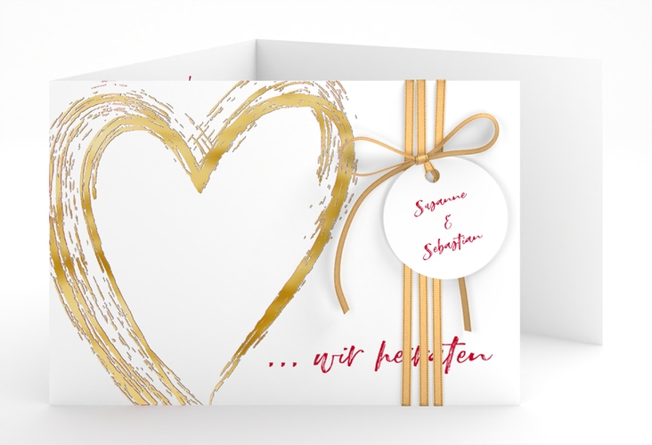 Hochzeitseinladung Liebe A6 Doppel-Klappkarte gold