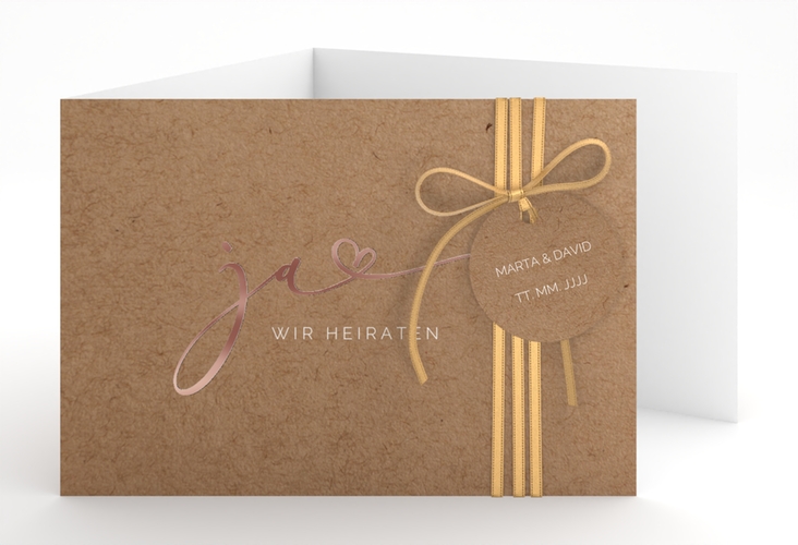 Hochzeitseinladung Jawort A6 Doppel-Klappkarte rosegold modern minimalistisch mit veredelter Aufschrift