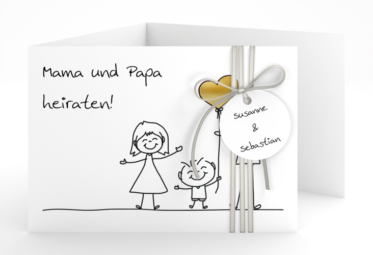 Hochzeitseinladung Family A6 Doppel-Klappkarte gold