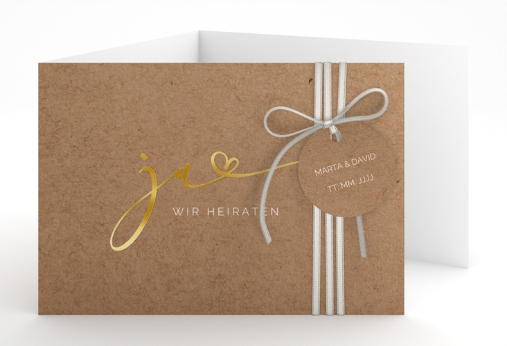 Hochzeitseinladung Jawort A6 Doppel-Klappkarte gold modern minimalistisch mit veredelter Aufschrift