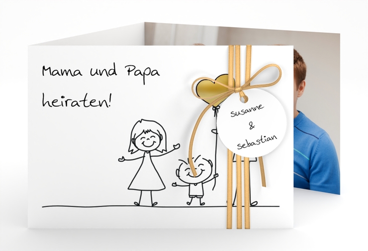 Hochzeitseinladung Family A6 Doppel-Klappkarte gold