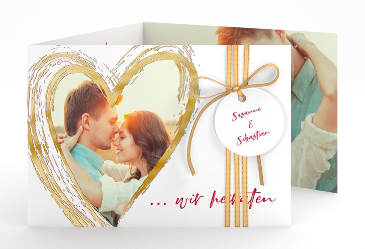 Hochzeitseinladung Liebe A6 Doppel-Klappkarte gold