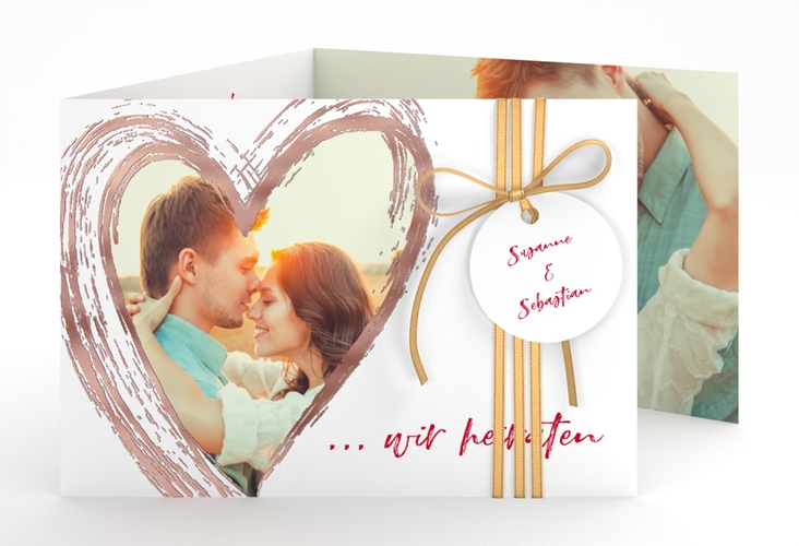 Hochzeitseinladung Liebe A6 Doppel-Klappkarte rosegold