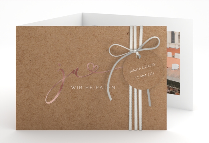 Hochzeitseinladung Jawort A6 Doppel-Klappkarte rosegold modern minimalistisch mit veredelter Aufschrift