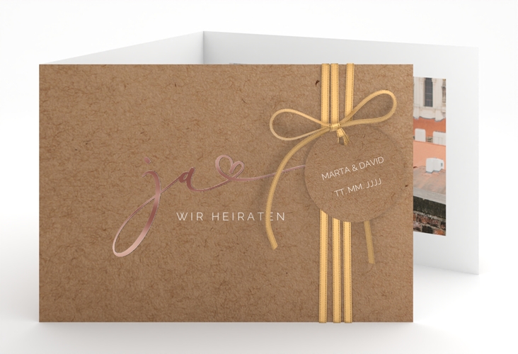 Hochzeitseinladung Jawort A6 Doppel-Klappkarte rosegold modern minimalistisch mit veredelter Aufschrift