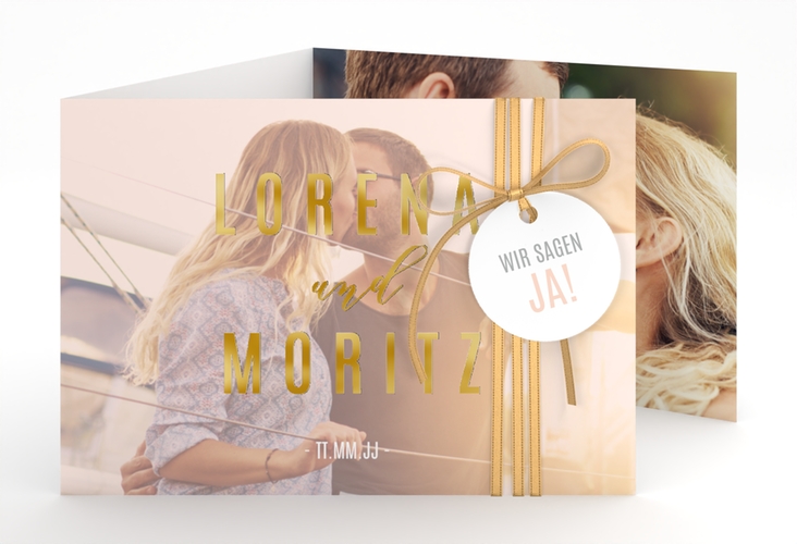 Hochzeitseinladung Memory A6 Doppel-Klappkarte gold